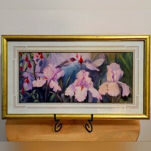 Vintage Lilac and Hummingbirds painting by Robbin Allen